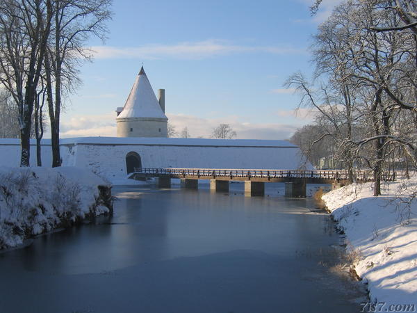 Kuressaare castle moat and tower in winter