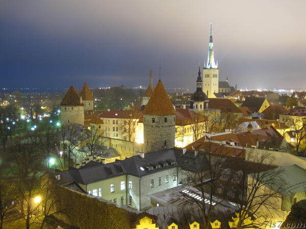Photo of Tallinn's city wall taken from Toompea at night