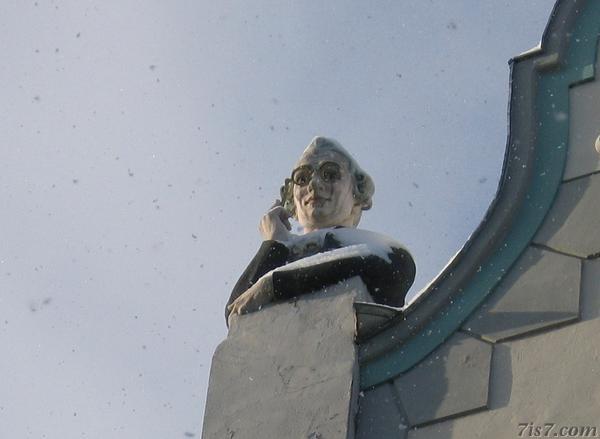 Man on roof during snow fall