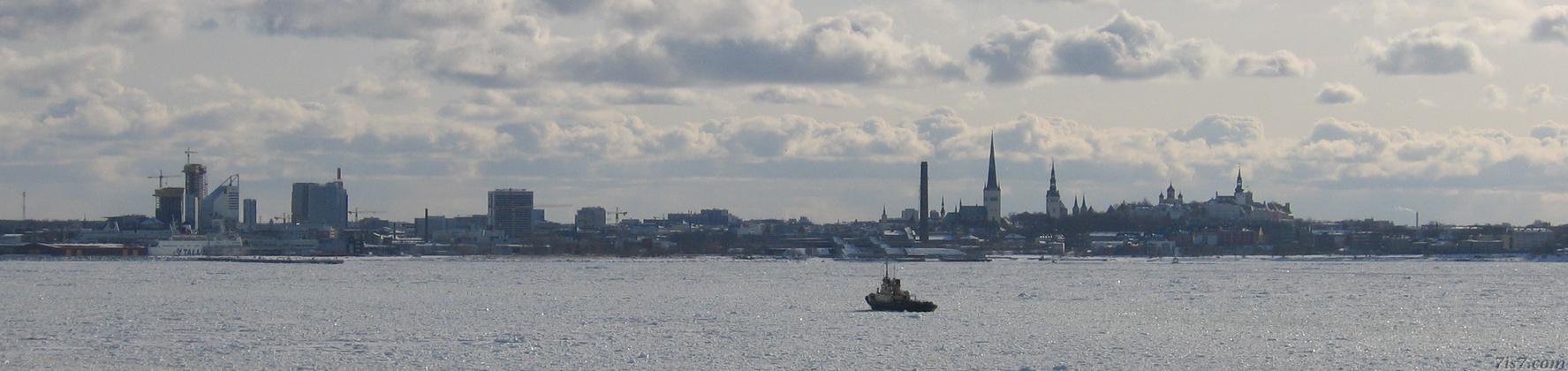 Talllinn cityscape seen from frozen sea