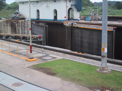 Ship passing through Panama Canal lock