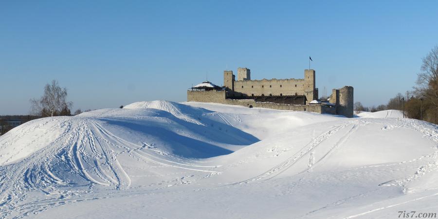 Back of Rakvere castle ruins winter panorama