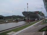 Ship passing through Panama Canal Lock