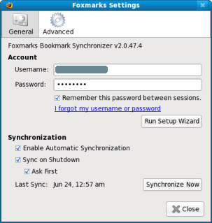 Foxmarks general settings